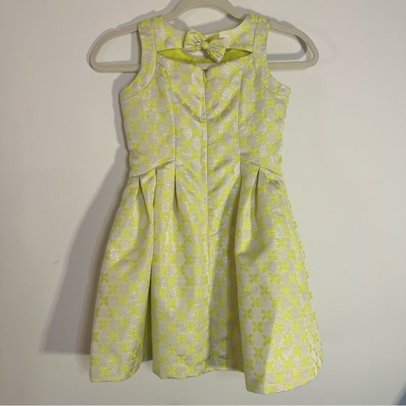 Little Angels by Us Angels Neon Yellow Jacquard Party Dress Girls 7 Bow Back - Picture 6 of 15